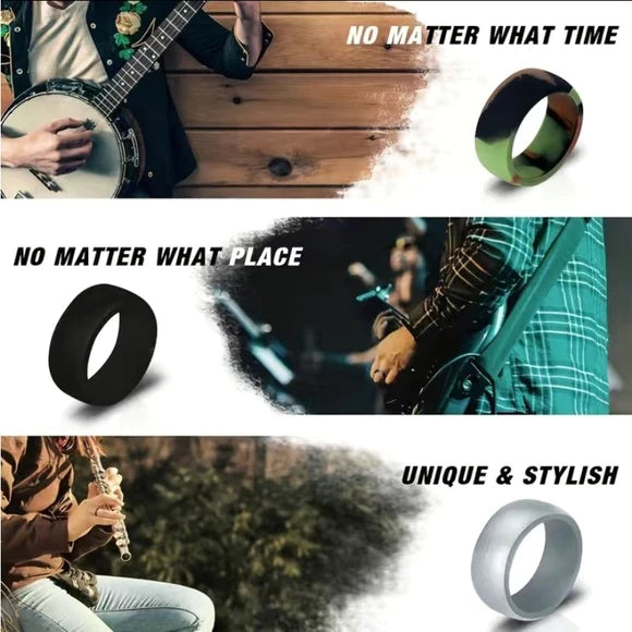 NEW - Fine Fashion Unisex Any-Activity Silicon Ring 2-PACK Metallic Colors (Multiple Colors & Sizes)
