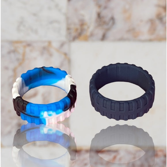 NEW - Fine Fashion Unisex Any-Activity Silicon Grooved Ring 2-PACK (Multiple Colors & Sizes)